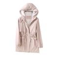 thumbnail image 1 of DeHolifer Women's Mid-Length Trench Autumn Long Sleeve Loose Hoodies Coats Drawstring Zipper Windproof Jackets with Pockets Beige 2XL, 1 of 7