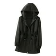 thumbnail image 1 of DeHolifer Women's Mid-Length Trench Autumn Long Sleeve Loose Hoodies Coats Drawstring Zipper Windproof Jackets with Pockets Black 2XL, 1 of 8