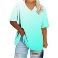 thumbnail image 1 of DeHolifer Women's Oversized T-Shirts Casual V-Neck Gradient Color Summer Base Shirt Sports T-Shirts Tops Light Blue 3XL, 1 of 6