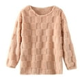 thumbnail image 1 of DeHolifer Women's Pajamas Long Sleeve Plush Warm Crewneck Palid Pullover Top Homewear Lounge Blouse Pink XL, 1 of 8