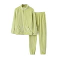 thumbnail image 1 of DeHolifer Women's Pajamas Sets Long Sleeve Plush Warm Stand Collar Zipper Loose Top+Long Trousers Homewear Lounge Set Green XL, 1 of 8