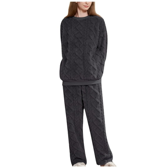 DeHolifer Women's Pajamas Sets Long Sleeve Solid Knit Sweater with Long Pants Fall Winter Casual 2Pc Homewear Set Gray XL