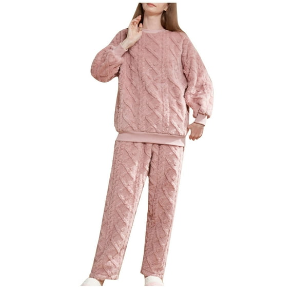 DeHolifer Women's Pajamas Sets Long Sleeve Solid Knit Sweater with Long Pants Fall Winter Casual 2Pc Homewear Set Pink L