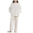 thumbnail image 1 of DeHolifer Women's Pajamas Sets Long Sleeve Solid Knit Sweater with Long Pants Fall Winter Casual 2Pc Homewear Set White XL, 1 of 7