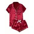 thumbnail image 1 of DeHolifer Women's Pajamas Sets Short Sleeve Solid Casual Sleepwear Button Down Lapel and Shorts Satin 2 Piece Pajama Set Hot Pink S, 1 of 3