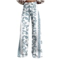 thumbnail image 1 of DeHolifer Women's Palazzo Pants Plus Size Casual Boho Floral Wide Leg Baggy Long Trousers with Pockets White 2XL, 1 of 6