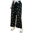 thumbnail image 1 of QQAMB Women's Pants Cotton Floral Printed Elastic Waisted Wide Leg Loose Comfy Homewear Pajamas Pants Black Free Size, 1 of 3