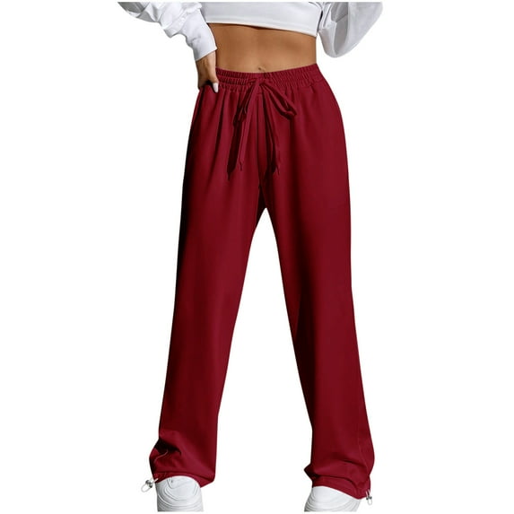 DeHolifer Women's Pants High Waist Drawstring Elastic Waist Jogger Sweatpants Casual Fashion Trousers Wine S