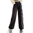 DeHolifer Women's Pants High Waist Elastic Waist Pockets Solid Color