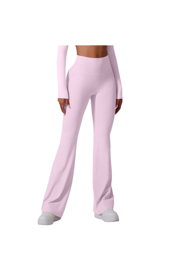 Women's Pants High Waist Wide Leg Long Palazzo Flare Yoga Pants with Pockets Stretchy Trousers Pink M