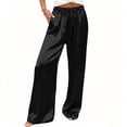 thumbnail image 1 of DeHolifer Women's Pants High Waisted Solid Color Wide Leg Drawstring Flowy Trousers with Pockets Black S, 1 of 7
