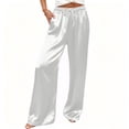 thumbnail image 1 of DeHolifer Women's Pants High Waisted Solid Color Wide Leg Drawstring Flowy Trousers with Pockets White XL, 1 of 7