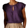 thumbnail image 1 of DeHolifer Women's Pleated Top Linen Cotton Cap Sleeve Shirts Ladies Crewneck Loose Casual Blouse for Summer Purple M, 1 of 1