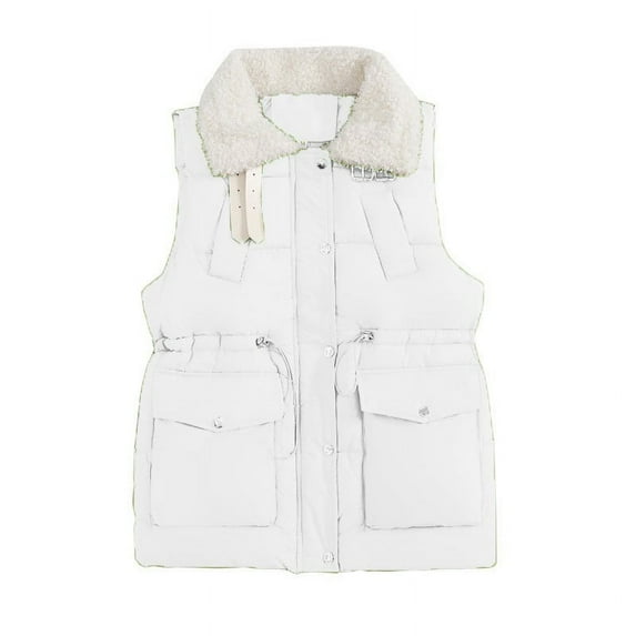 DeHolifer Women's Puffer Vest Solid Sleeveless Stand Collar Outerwear Zip up Vest with Pockets 2023 Fashion Winter Warm Coat White M