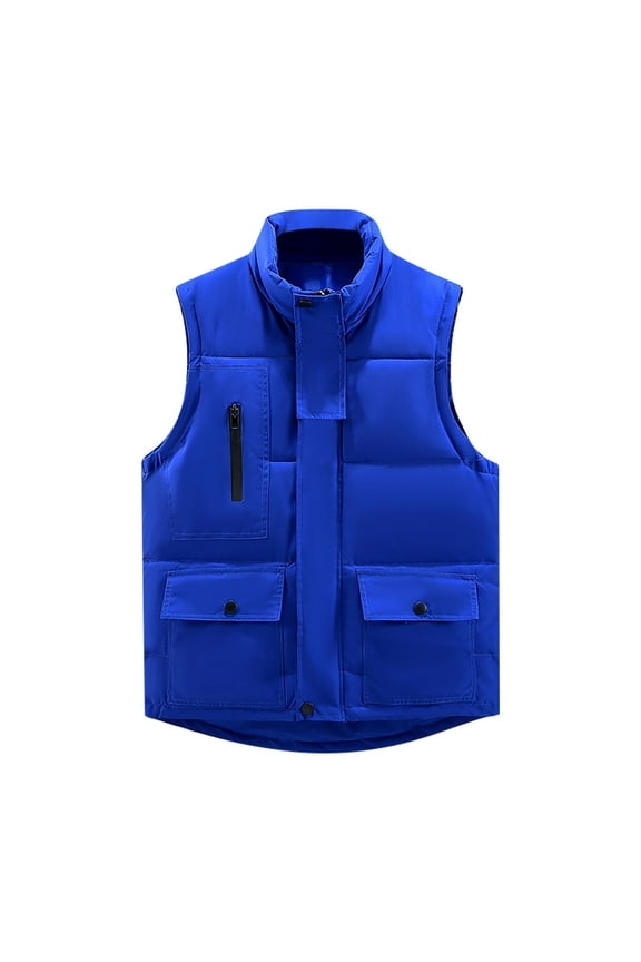 Women's Puffer Vests Sleeveless Turn Down Collar Thicken Winter Vest Warm Bubble Vest Winter Coat with Pockets Blue 3XL