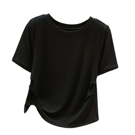 DeHolifer Women's Ruched Crop Tops Summer Trendy Cap Sleeve Ribbed Knit Blouses Basic Slim Fitted Going Out Tee Shirts Black L