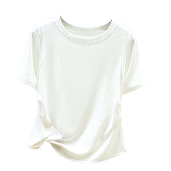 DeHolifer Women's Ruched Crop Tops Summer Trendy Cap Sleeve Ribbed Knit Blouses Basic Slim Fitted Going Out Tee Shirts White XL