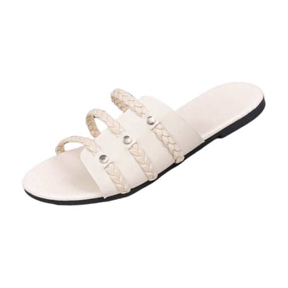 DeHolifer Women's Sandals Plus Size Casual Braided Dressy Summer Square Toe Quilted Flat Sandals