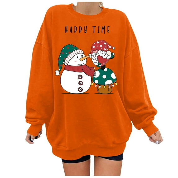 skpabo Christmas Sweatshirts for Women Ladies Christmas Tops Xmas Cute Snowman Printed Pullover Classic Crew Neck Pullover Casual Loose Jumper Sweatshirt Baggy Sweater