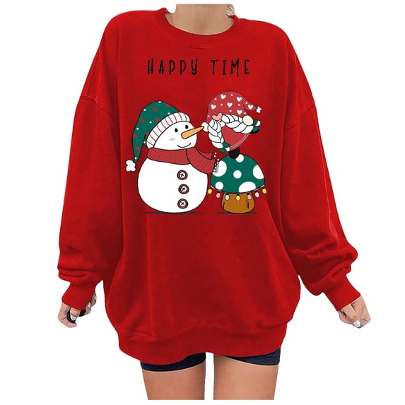skpabo Christmas Sweatshirts for Women Ladies Christmas Tops Xmas Cute Snowman Printed Pullover Classic Crew Neck Pullover Casual Loose Jumper Sweatshirt Baggy Sweater