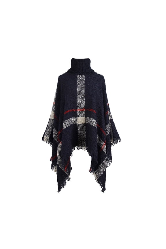 DeHolifer Women's Shawl Solid Tassel Plush Warm Knitted Cape Shawl Blanket Wrap Cardigan Coat Navy Free Size
