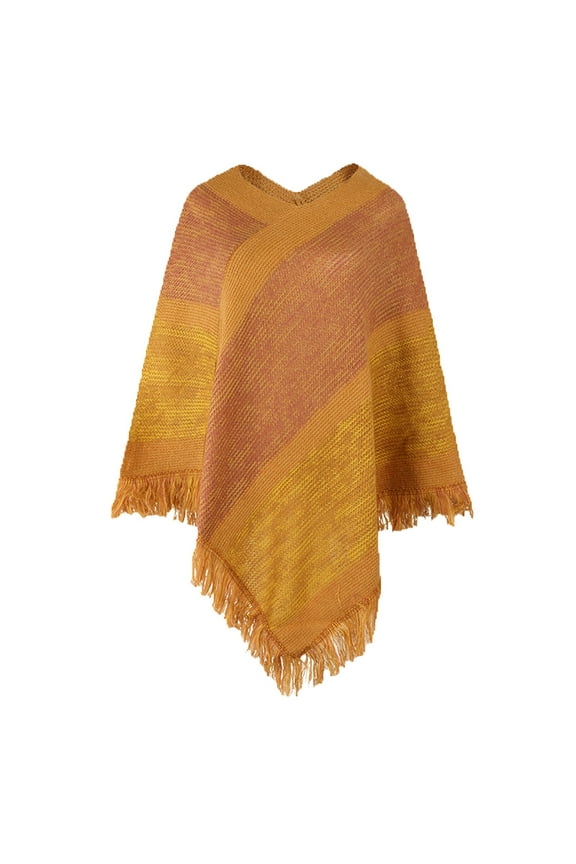 Women's Shawl Solid Tassel Plush Warm Knitted Cape Shawl Blanket Wrap Cardigan Coat Yellow Free Size