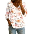 thumbnail image 1 of DeHolifer Women's Shirts Floral Printed 3/4-Sleeve V-Neck Button Down Casual Loose Shirts Tops Orange L, 1 of 6
