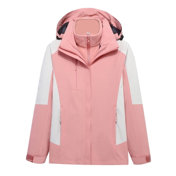 DeHolifer Women's Ski Jacket 3 in 1 Waterproof Windproof Winter Jacket Fleece Jacket Raincoat Snowboard Mountain Snow Coat Pink XL