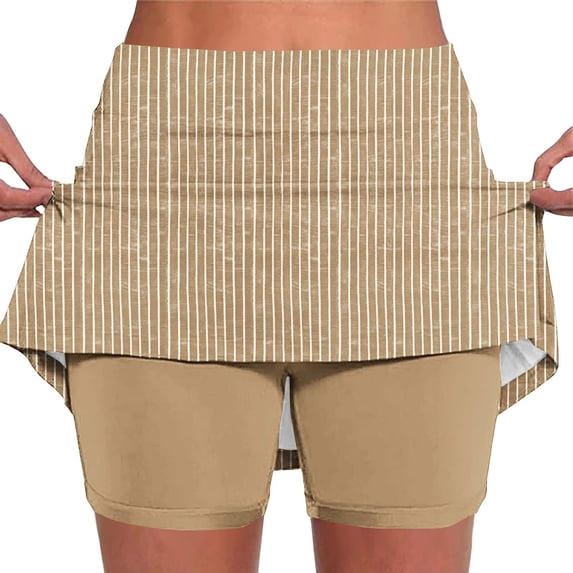 DeHolifer Women's Skort Solid Color Breathable Casual Summer Shorts Stretchy High Waisted Skirt Khaki XL