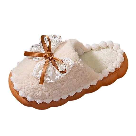 DeHolifer Women's Slippers Winter Round Toe House Slippers Plush Bedroom Shoes Indoor Outdoor