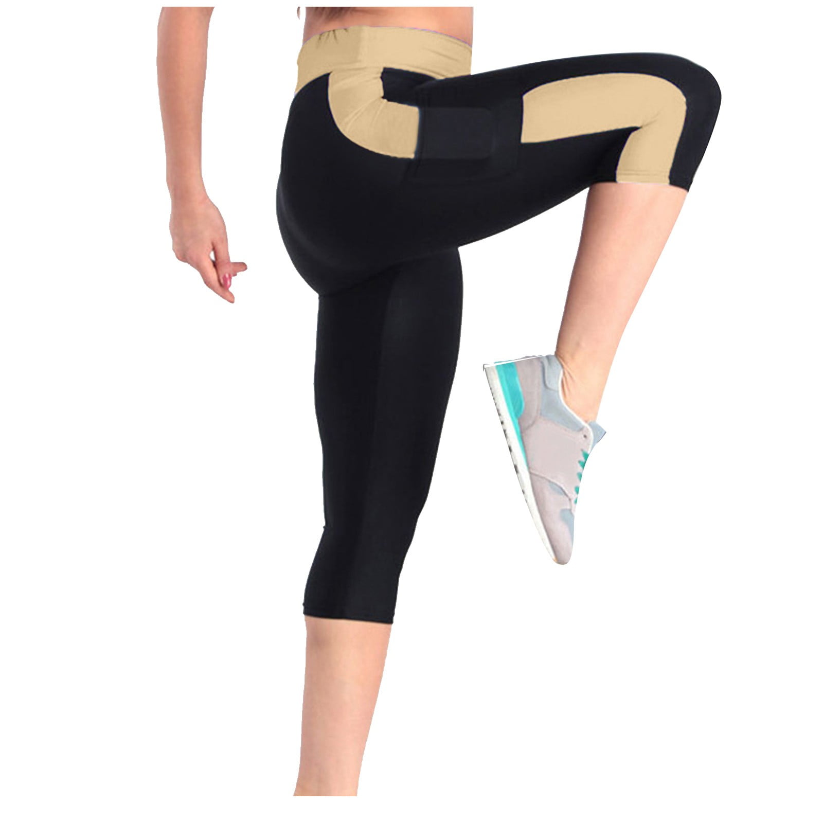 DeHolifer Women's Soft Capri Leggings High Waisted Tummy Control 3/4 Length  Leggings Sports Workout Gym Running Yoga Pants Khaki L