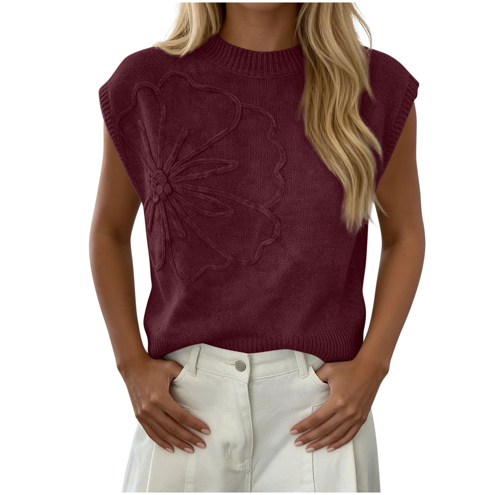 DeHolifer Women's Spring Sweater Tank Tops Trendy Flower Knit Short ...