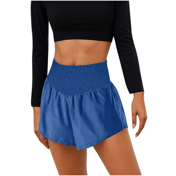 DeHolifer Women's Sprots Shorts Solid Color Elastic Waist Casual Summer Lightweight Comfy Shorts Blue 2XL