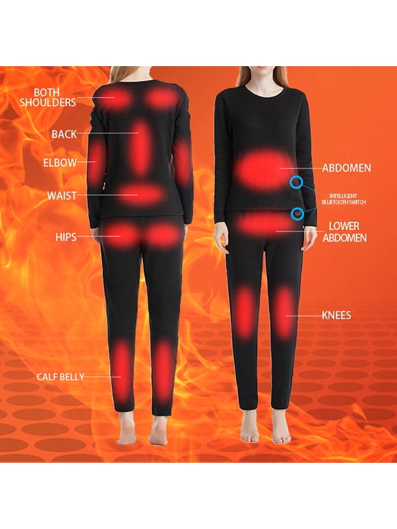 DeHolifer Women's Suit Winter Warm Electric Heated Thermal Underwear Suit 22 Heat Zones USB Charging Heating Set Black L