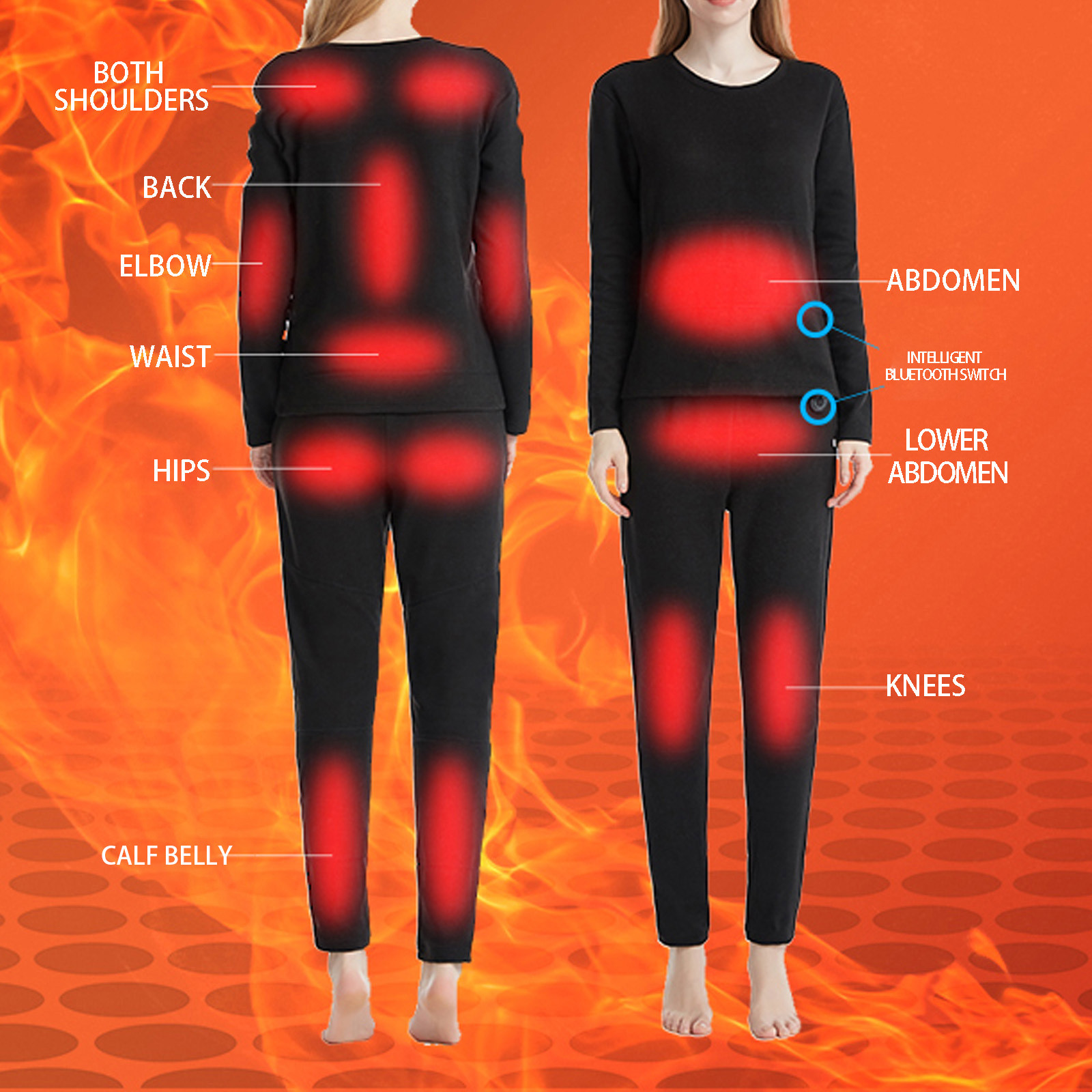 DeHolifer Women s Suit Winter Warm Electric Heated Thermal Underwear Suit 22 Heat Zones USB Charging Heating Set Black S Walmart