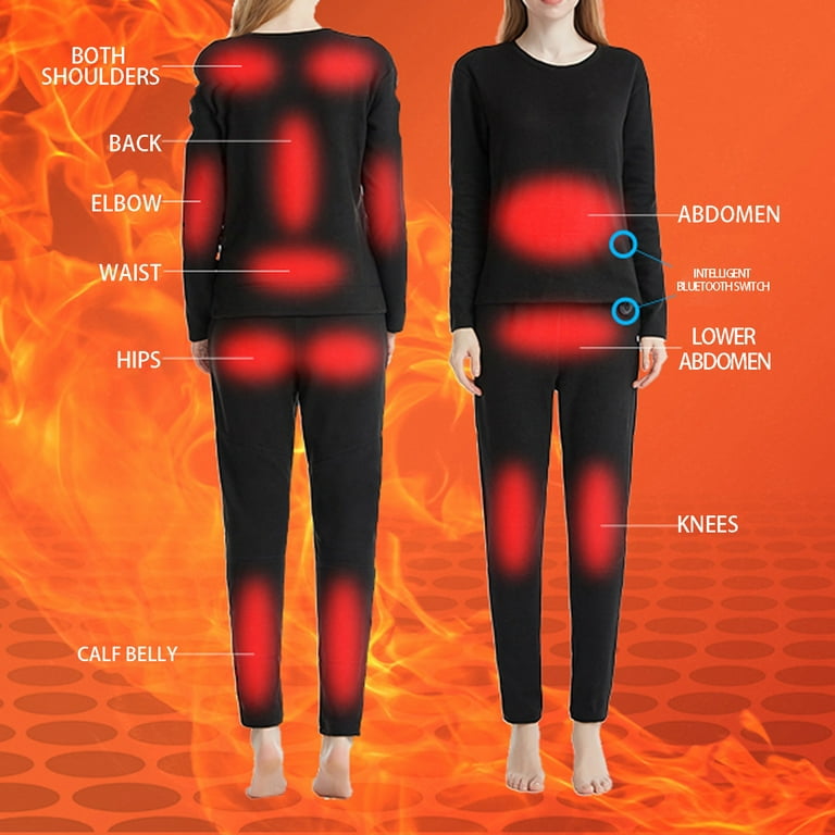 DeHolifer Women's Suit Winter Warm Electric Heated Thermal Underwear Suit  22 Heat Zones USB Charging Heating Set Black S 