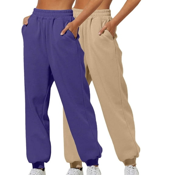 DeHolifer Women's Sweatpants 2PC High Waisted Workout Active Joggers Pants Baggy Lounge Bottoms Pockets Pants Khaki 2XL