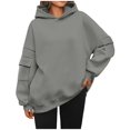 thumbnail image 1 of DeHolifer Women's Sweatshirts Solid Color Long Sleeve Side Pockets Hoodies Pullover Sweatshirts Casual Loose Pullover Tops Gray S, 1 of 6