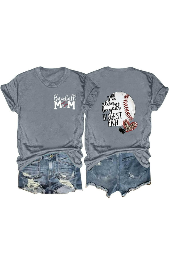 Women's T Shirt Letter Printed Baseball Mom Short Sleeve Crewneck Casual T Shirt Loose Fashion Tee Tops Dark Gray XL