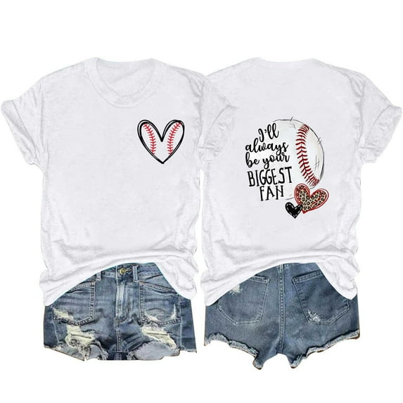 DeHolifer Women's T Shirt Letter Printed Baseball Mom Short Sleeve Crewneck Casual T Shirt Loose Fashion Tee Tops White M