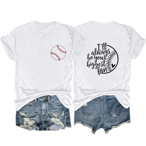 QQAMB Women's T Shirt Letter Printed Baseball Mom Short Sleeve Crewneck Casual T Shirt Loose Fashion Tee Tops White S