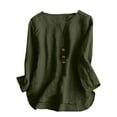 thumbnail image 1 of DeHolifer Women's T-Shirts Cotton Linen Summer Trendy 3/4 Sleeve Solid Color V-Neck Casual Blouse Tops Army Green M, 1 of 7