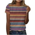 thumbnail image 1 of DeHolifer Women's T-Shirts Plus Size Casual Crewneck Strip Printed Short Sleeve Pullover Tops Summer Loose T-Shirts Multicolor S, 1 of 4