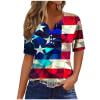 DeHolifer Women's T-Shirts Plus Size Independence Day Printed V-Neck Button Dressy Blouse Lightweight Casual Tunic Tops Blue M