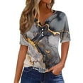 thumbnail image 1 of DeHolifer Women's T-Shirts Plus Size V-Neck Button Printed Short Sleeve Dressy Tunic Tops Summer Casual Tee T-Shirts Gray S, 1 of 5