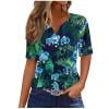 DeHolifer Women's T-Shirts Plus Size V-Neck Button Up Floral Printed Short Sleeve Dressy Blouse Summer Tunic Tops Green 2XL