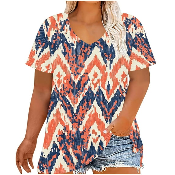 QQAMB Women's T-Shirts Plus Size V-Neck Marble Printed Short Sleeve Solid Color Summer Tee T-Shirt Blouse White XL