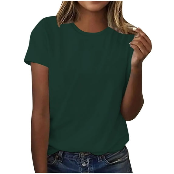 DeHolifer Women's T-Shirts Solid Color Casual Loose Pullover Crewneck Short Sleeve Lightweight T-Shirts Top Green 2XL