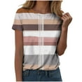 thumbnail image 1 of DeHolifer Women's T-Shirts Summer Trendy Strip Printed Crewneck Short Sleeve Tee Tops Lightweight T-Shirts Khaki 2XL, 1 of 4
