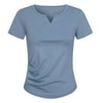 thumbnail image 1 of DeHolifer Women's T-Shirts Summer V-Neck Solid Color Casual Lightweight Short Sleeve Pleated T-Shirts Blue 2XL, 1 of 4